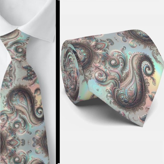 Premium Falsk Holografisk Opal Paisley Halsduk Slips (Skapare uppladdad)