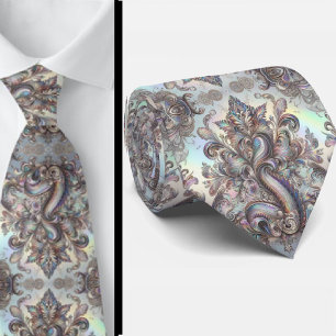 Premium Falsk Holografisk Opal Paisley Halsduk Slips