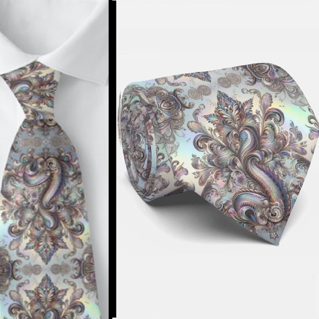 Premium Falsk Holografisk Opal Paisley Halsduk Slips (Skapare uppladdad)