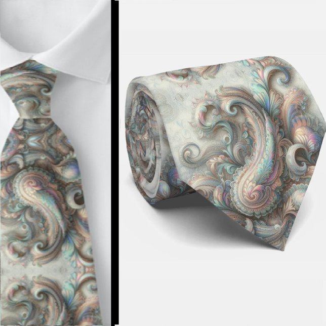 Premium Falsk Holografisk Opal Paisley Halsduk Slips (Skapare uppladdad)