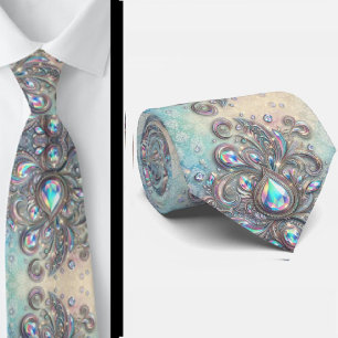 Premium falsk holografisk opal paisley halsduk slips
