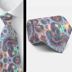 Premium Falsk Holografisk Opal Paisley Halsduk Slips