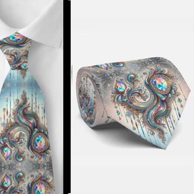 Premium Falsk Holografisk Opal Paisley Halsduk Slips (Skapare uppladdad)