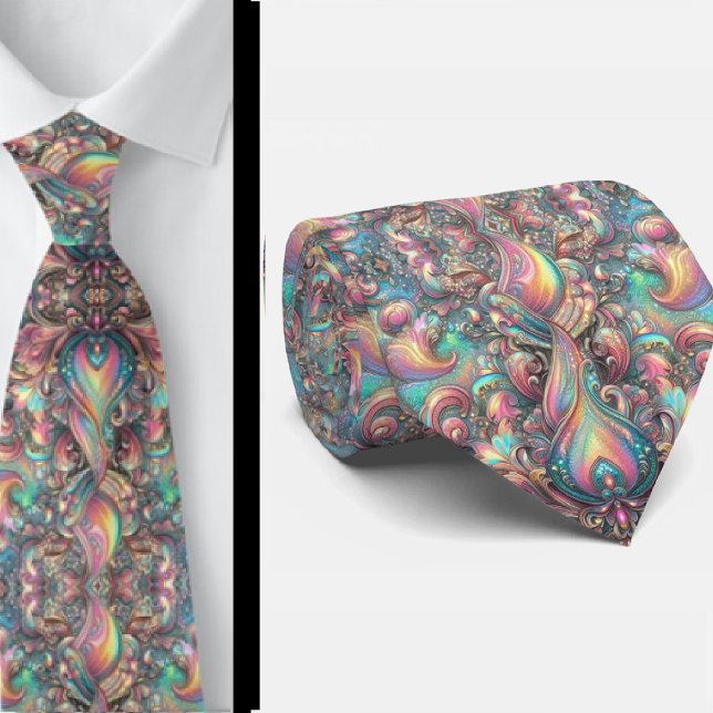 Premium Falsk Holografisk Opal Paisley Halsduk Slips (Skapare uppladdad)
