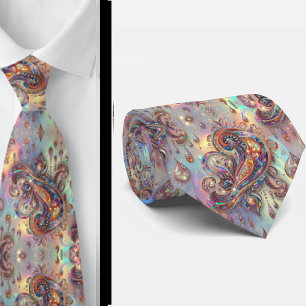 Premium falsk holografisk opal paisley halsduk slips