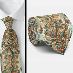 Premium Falsk Holografisk Opal Paisley Halsduk Slips