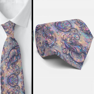 Premium Falsk Holografisk Opal Paisley Halsduk Slips