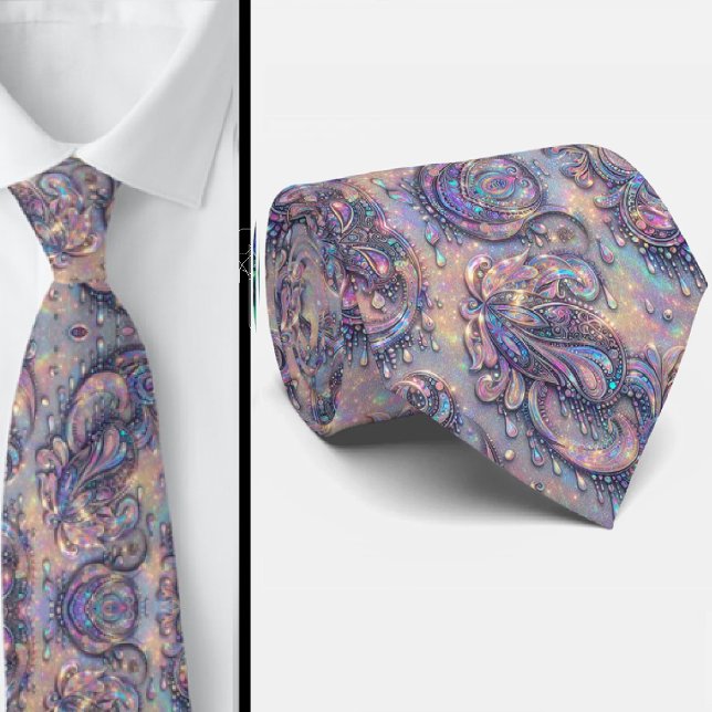 Premium Falsk Holografisk Opal Paisley Halsduk Slips (Skapare uppladdad)