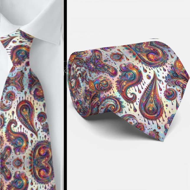 Premium Falsk Holografisk Opal Paisley Slipsklöver Slips (Skapare uppladdad)