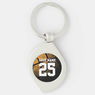 Premium för personligens basketbollsnummer swirl silverfärgad nyckelring
