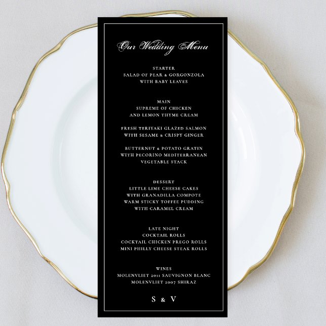 Premium Framed | Elegant Monogram Bröllop Meny (Skapare uppladdad)