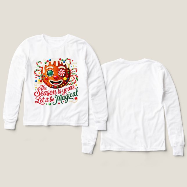 Premium Gingerbread Man Candy Christmas Comfort  T Shirt (Design framsida och baksida)