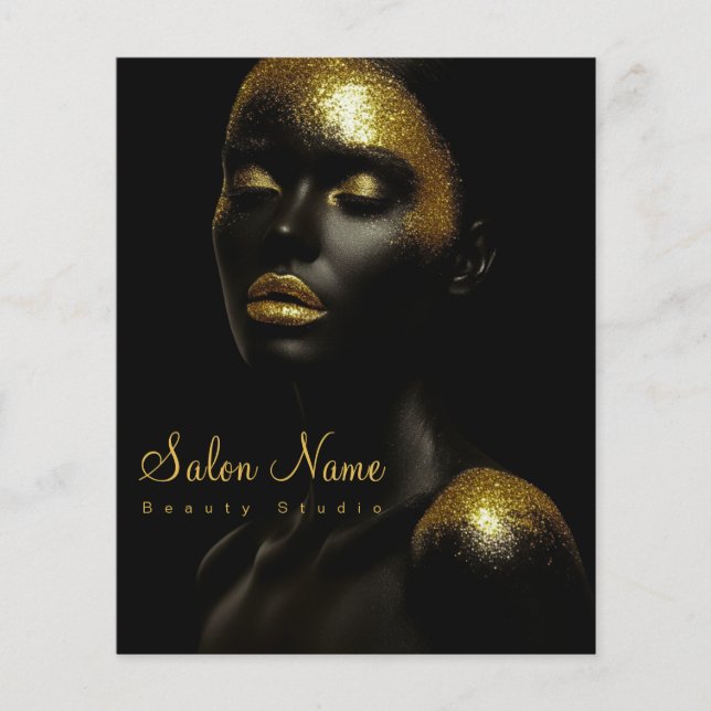 Premium Gold Beauty Studio Skylt Svart Lyx Salon Flygblad (Framsidan)