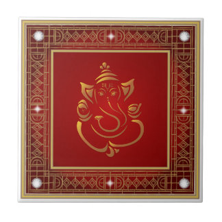 Premium Gold Lord Ganesha Mandala Rund Klistermärk Kakelplatta