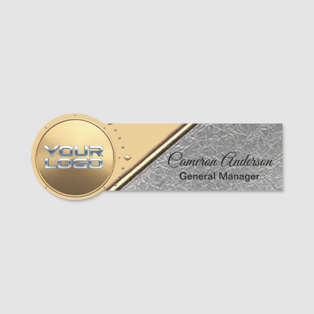 Premium Gold Textured Silver Name Tag Namnbricka (Framsida)