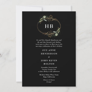 Premium Golden Black Eucalyptus Wandeans Monogram Inbjudningar