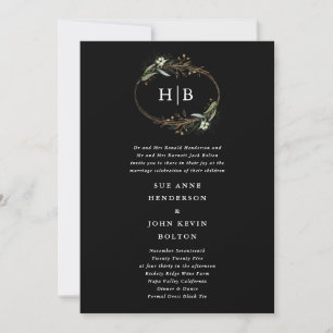 Premium Golden Black Eucalyptus Wandeans Monogram Inbjudningar