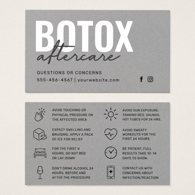 Premium Grått Botox Instruktionskort för injektion Visitkort (Framsida & baksida)