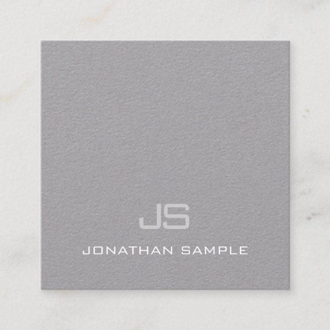 Premium Grått Plain Kreativ Modern Monogram Luxury Fyrkantigt Visitkort (Framsida)