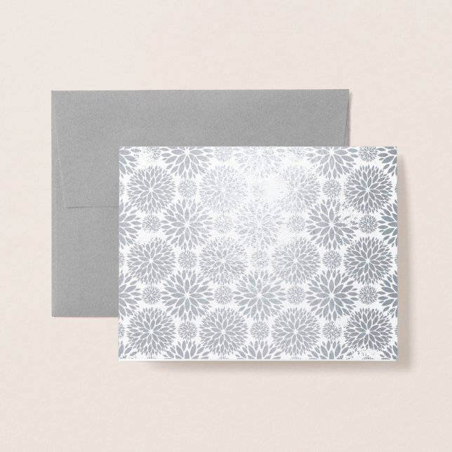 Premium-Grått + silvret Foil Flower Mönster Folierat Kort (Framsida med kuvert)