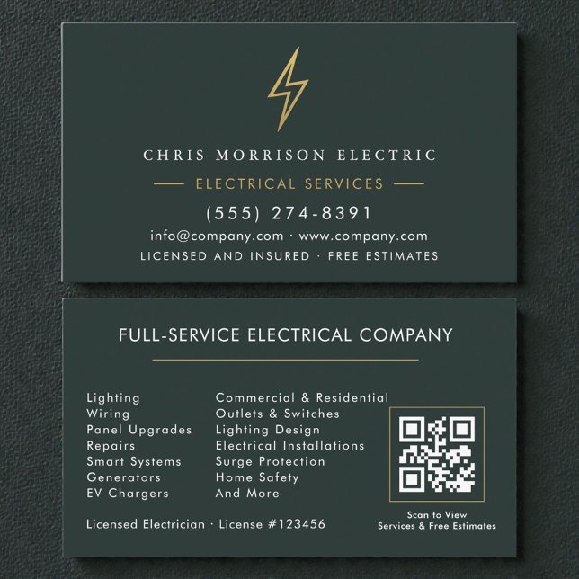 Premium Green Gold Electric Company QR Code Visitkort (Skapare uppladdad)
