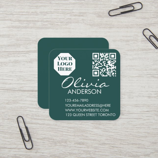 Premium grön visitkort med QR-kod (Fram/Back In Situ)
