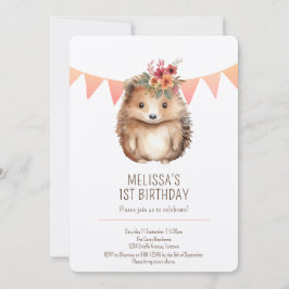 Premium i alla åldrar, Blommigt Hedgehog Birthday Inbjudningar