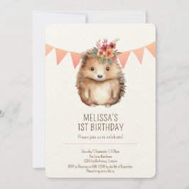 Premium i alla åldrar, Blommigt Hedgehog Birthday Inbjudningar