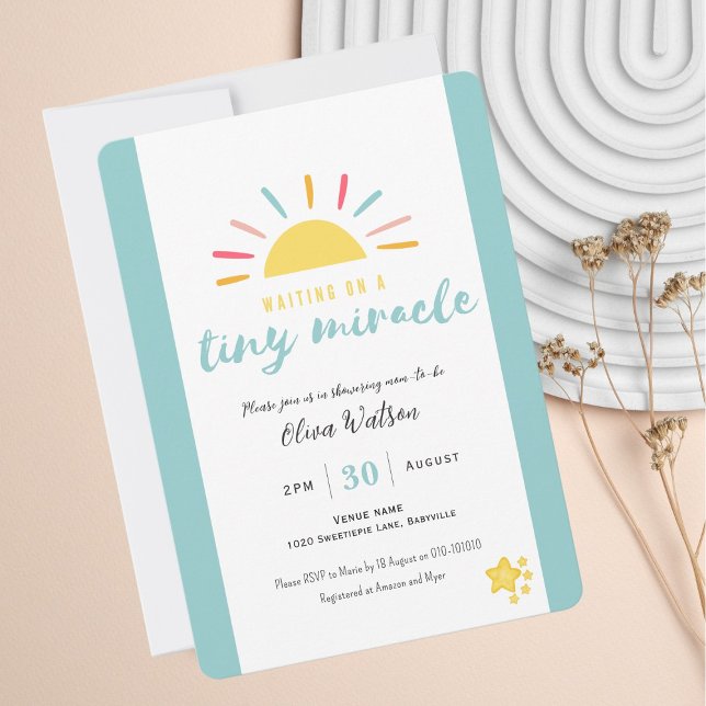 Premium-inbjudan, Blue Baby Shower Tiny Miracle Inbjudningar (Skapare uppladdad)