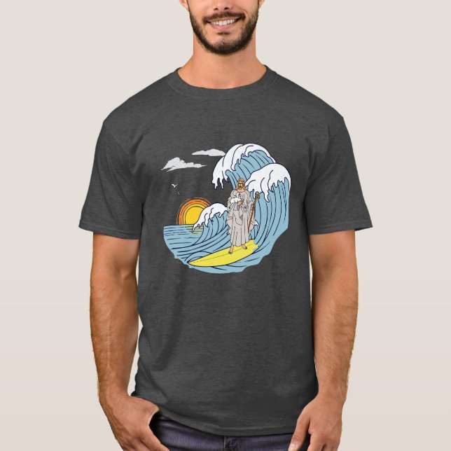 Premium Jesus Surfing - Distress t-shirt (Framsida)