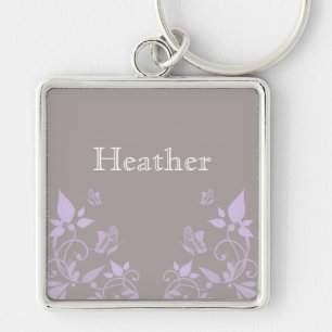Premium Keychain för Blommigt av Lilac Butterfly Fyrkantig Silverfärgad Nyckelring