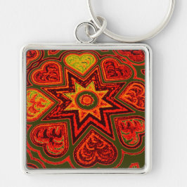 Premium Keychain "Starburst of Kärlek" Fyrkantig Silverfärgad Nyckelring