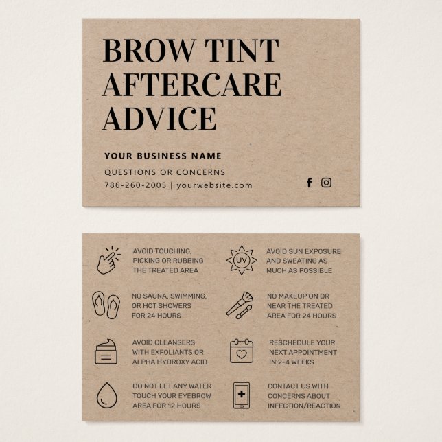 Premium Kraft Brow Tint-efterbehandlingskort Visitkort (Framsida & baksida)