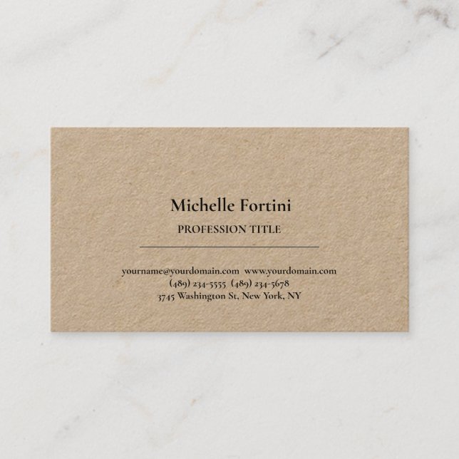 Premium Kraft-Eleganten enkel, minimalistisk Visitkort (Framsida)