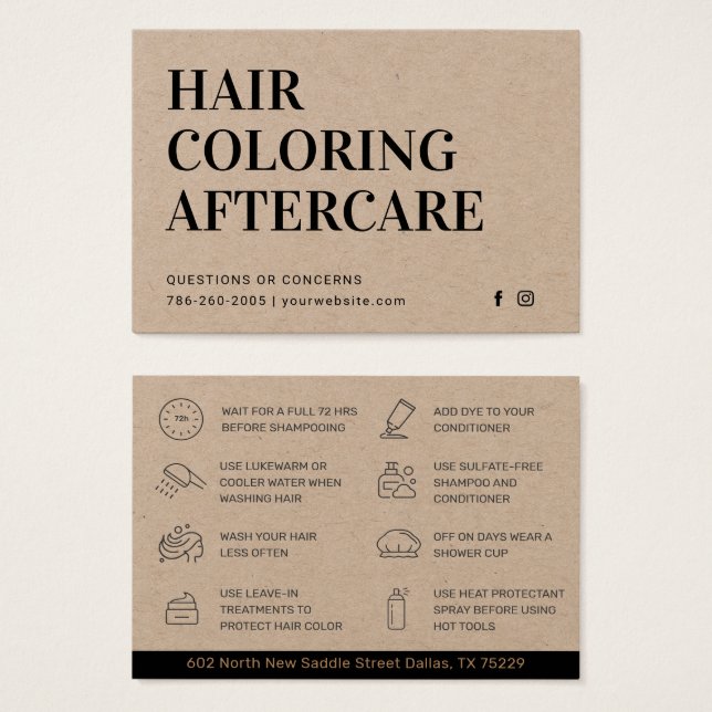 Premium Kraft Hair-färgkort för eftervård Visitkort (Framsida & baksida)