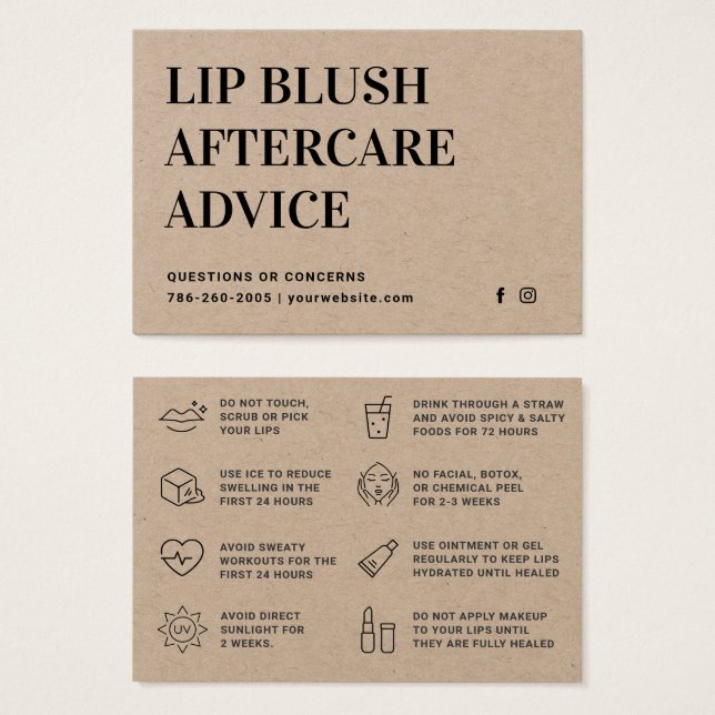 Premium Kraft Lip  Lip Tattoo-efterbehandlingskort Visitkort (Framsida & baksida)