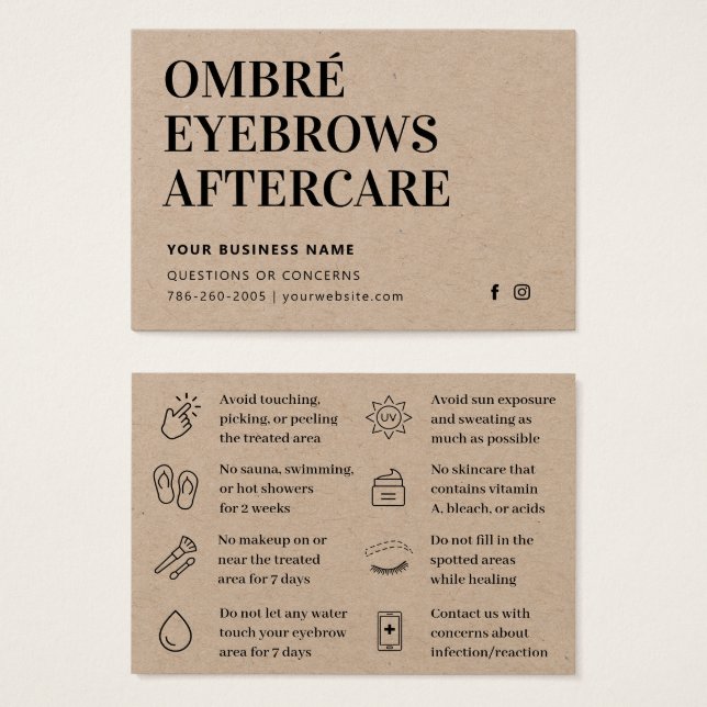 Premium Kraft Ombre Powder Brows Aftercare Adress Visitkort (Framsida & baksida)