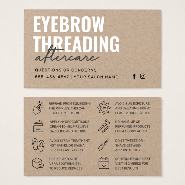 Premium Kraft Simple Eyebrow Threading Aftercare  Visitkort (Framsida & baksida)