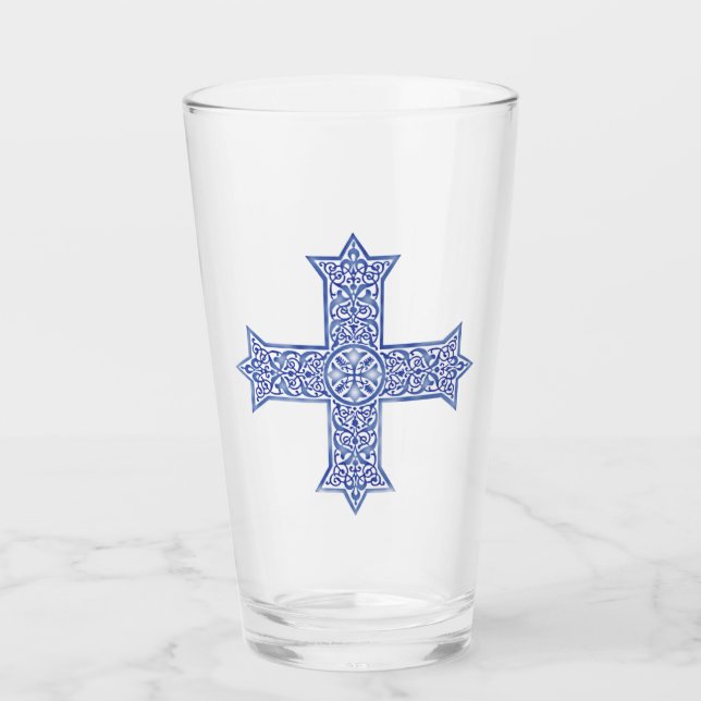 Premium Lapis Blue Koptisk Kors Konst Glaskopp (Framsida)