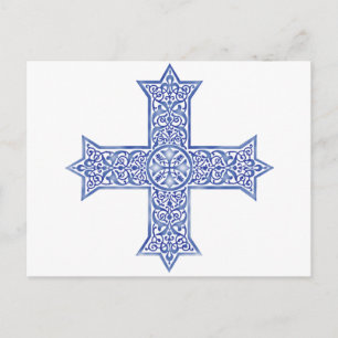 Premium Lapis Blue Koptisk Kors Konst Helg Vykort