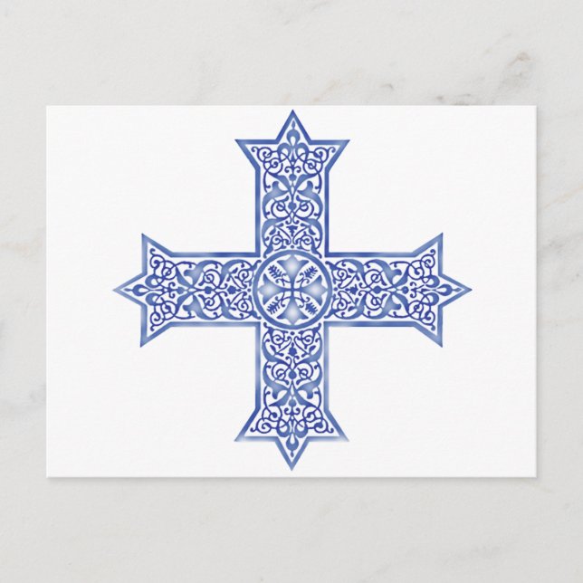 Premium Lapis Blue Koptisk Kors Konst Helg Vykort (Framsida)