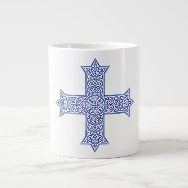 Premium Lapis Blue Koptisk Kors Konst Jumbo Mugg (Framsidan)