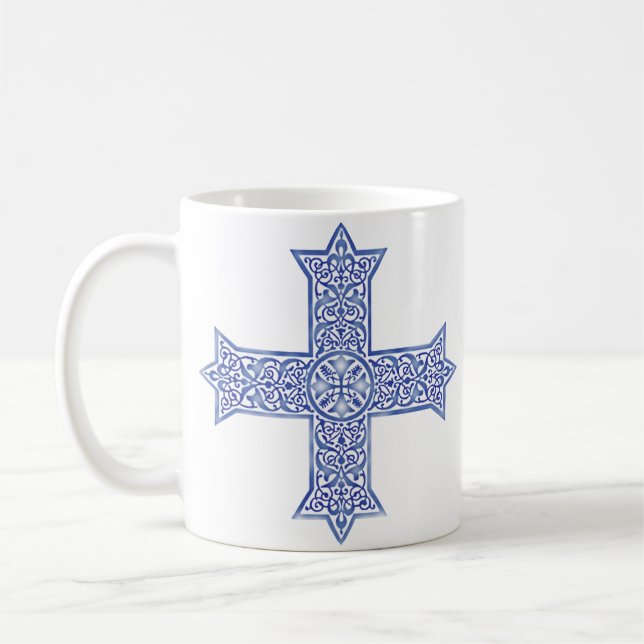 Premium Lapis Blue Koptisk Kors Konst Kaffemugg (Vänster)