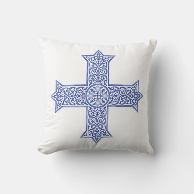 Premium Lapis Blue Koptisk Kors Konst Kudde (Framsida)