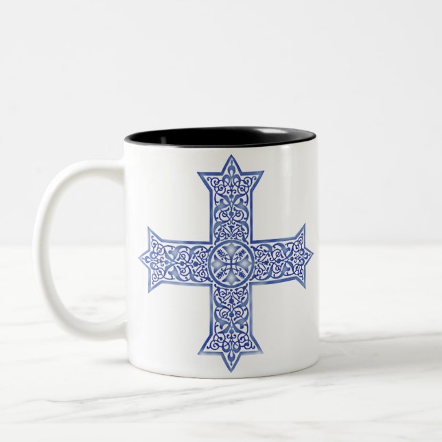 Premium Lapis Blue Koptisk Kors Konst Två-Tonad Mugg (Vänster)