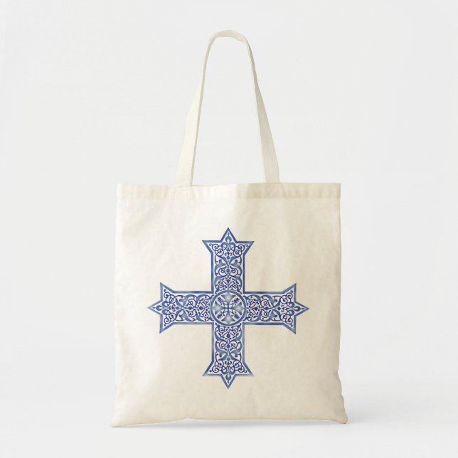 Premium Lapis Blue Koptisk Kors Konst Tygkasse (Framsidan)