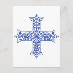 Premium Lapis Blue Koptisk Kors Konst Vykort