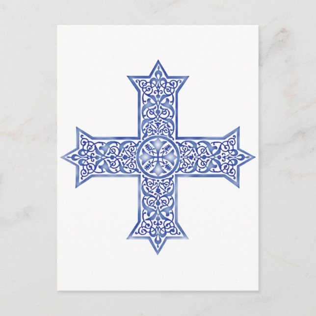 Premium Lapis Blue Koptisk Kors Konst Vykort (Framsida)