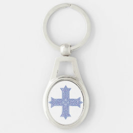 Premium Lapis Blue Koptyk Kors Konst Ovalt Silverfärgad Nyckelring