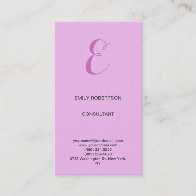 Premium Linen Monogram Initial Orchid & Lilac Visitkort (Framsida)
